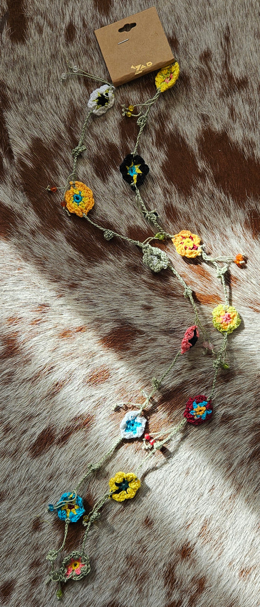 Crochet Flower & Bead Necklace