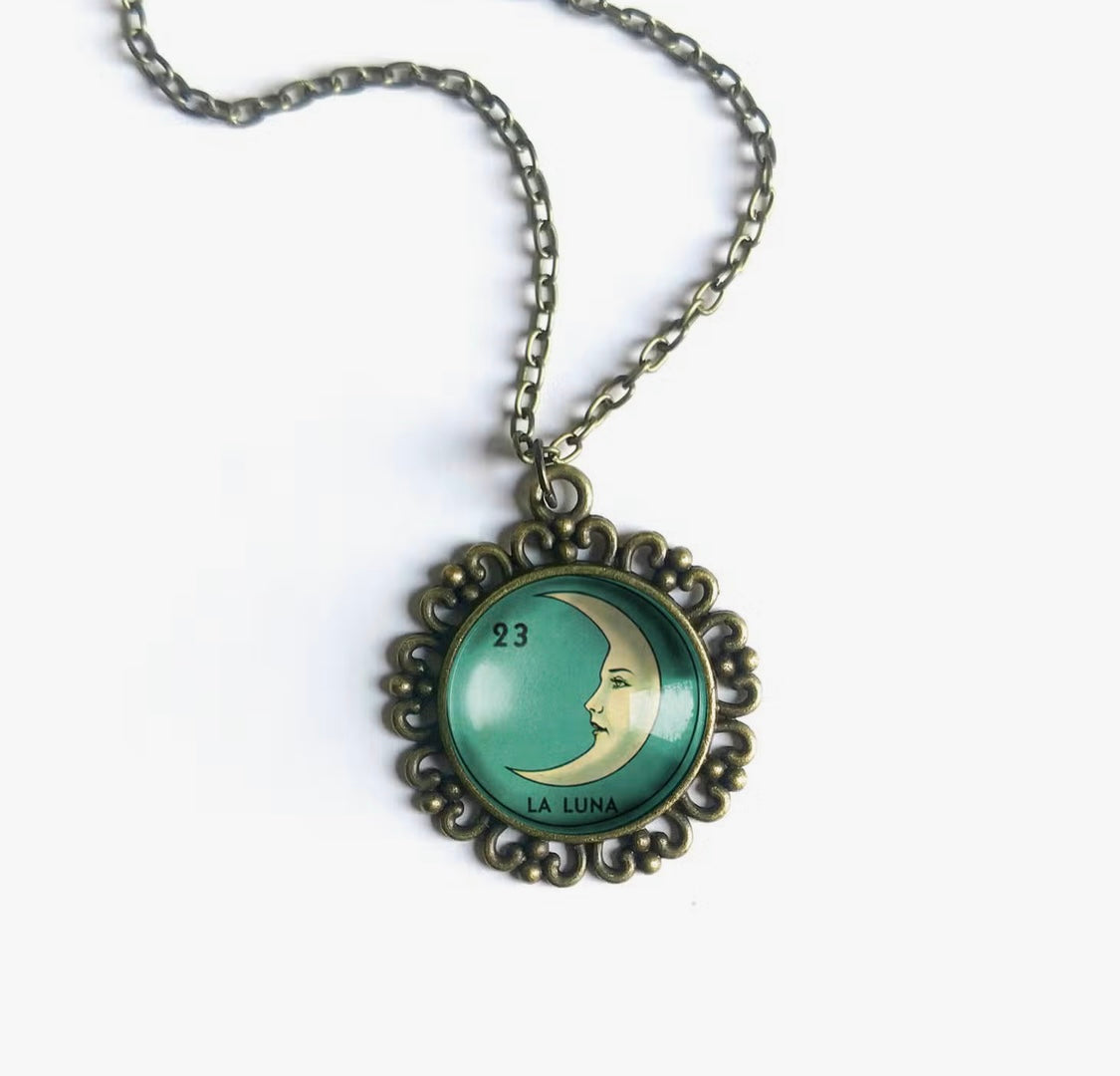 La Luna Crescent Moon Large Glass Cabochon Necklace