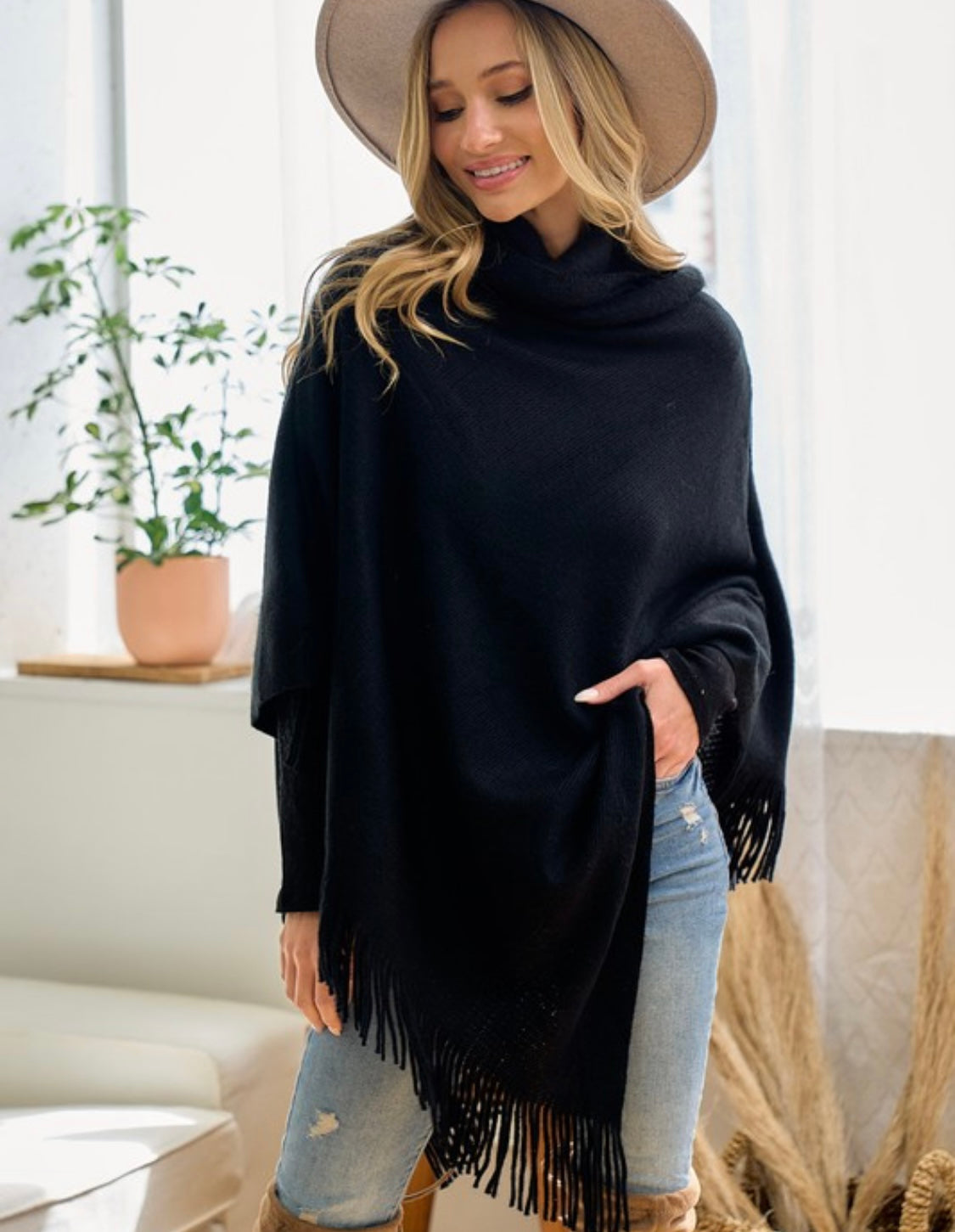 Black fringe poncho