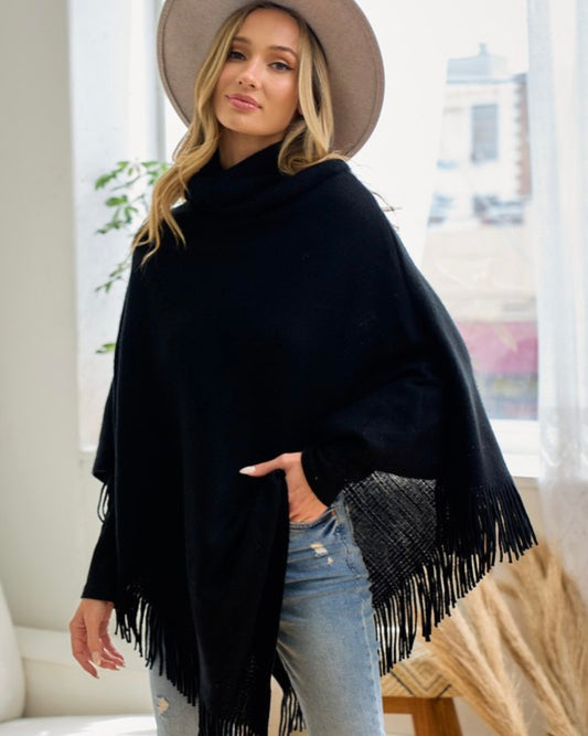 Black fringe poncho