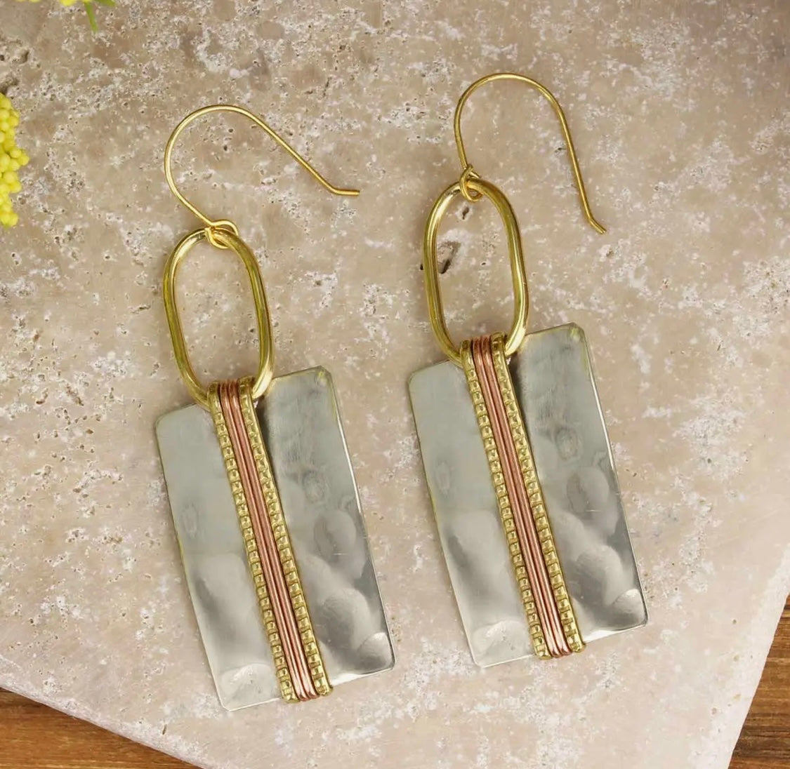 Bold Boho Silver Mixed Metal Bar Earring
