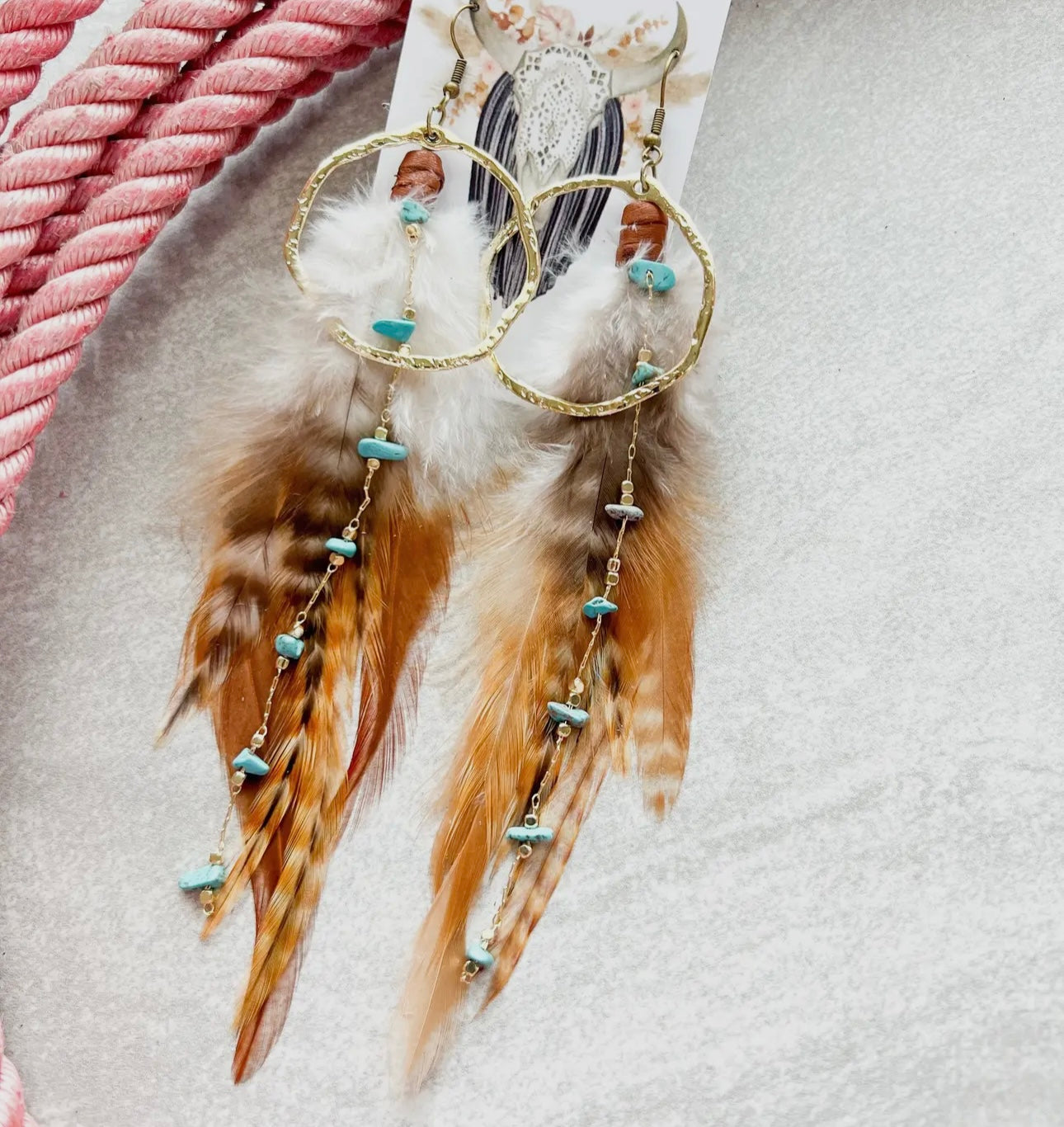 Taupe/Turq. feather ears