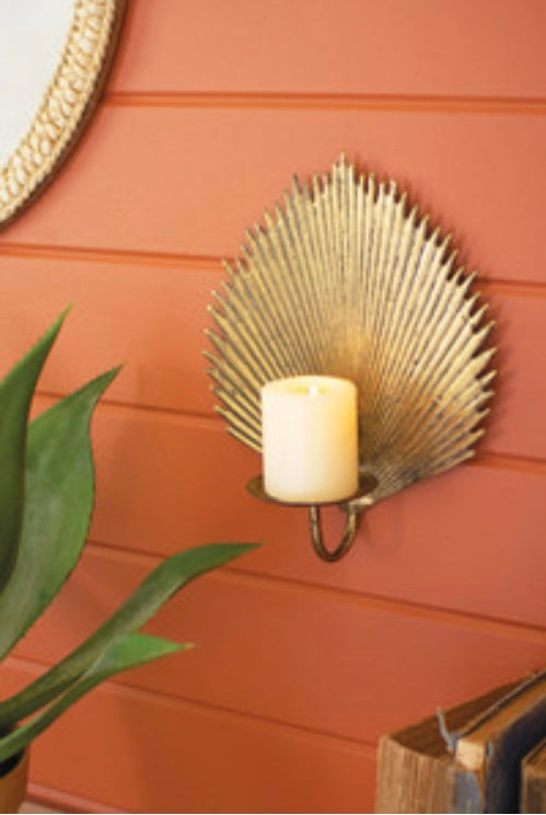 Antique Brass Palm Leaf Candle Sconce