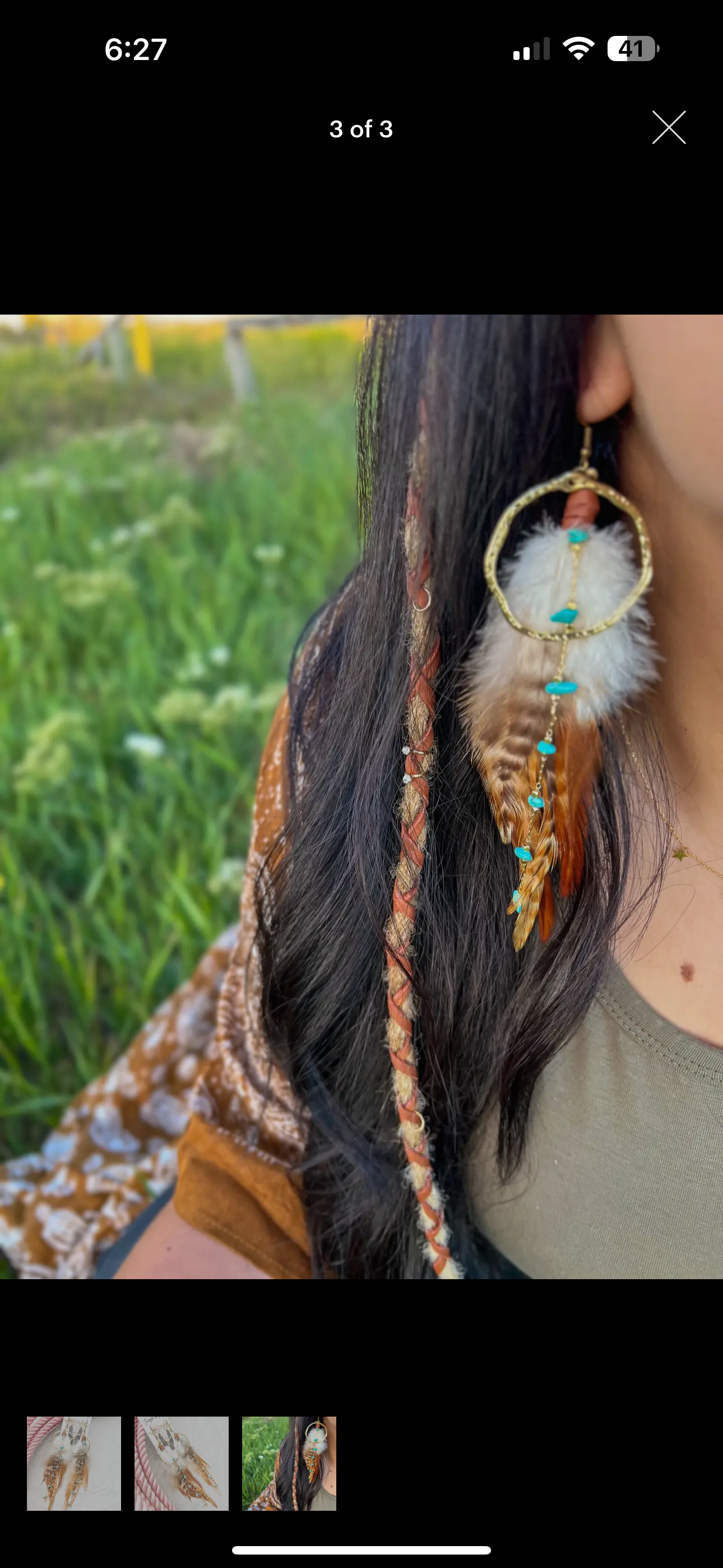 Taupe/Turq. feather ears