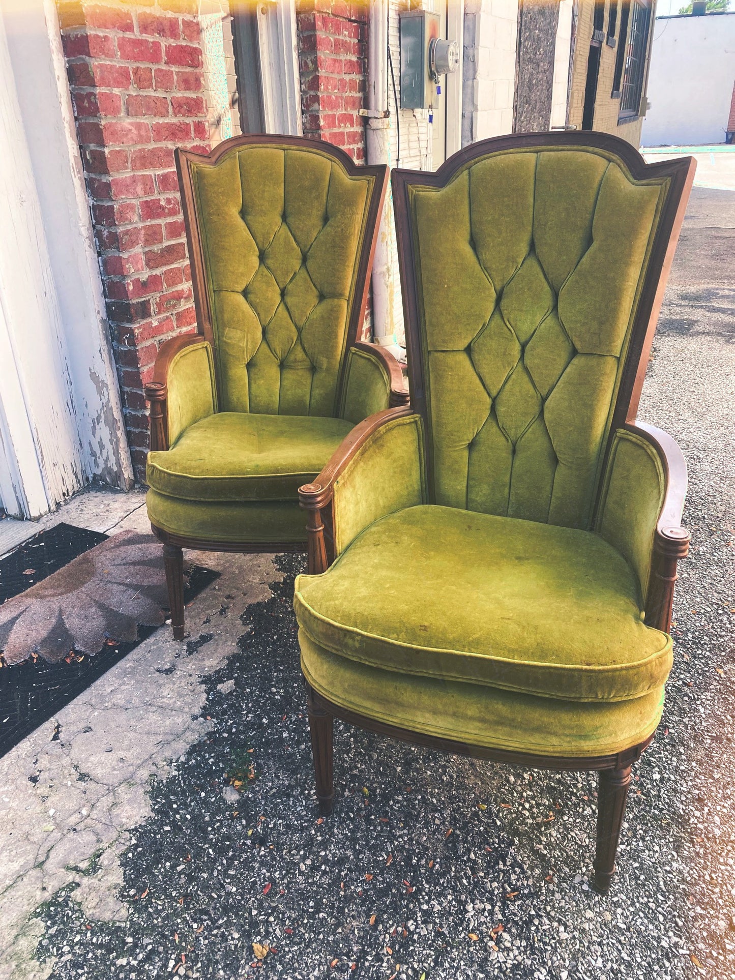 Green velvet vintage chairs (set of two)