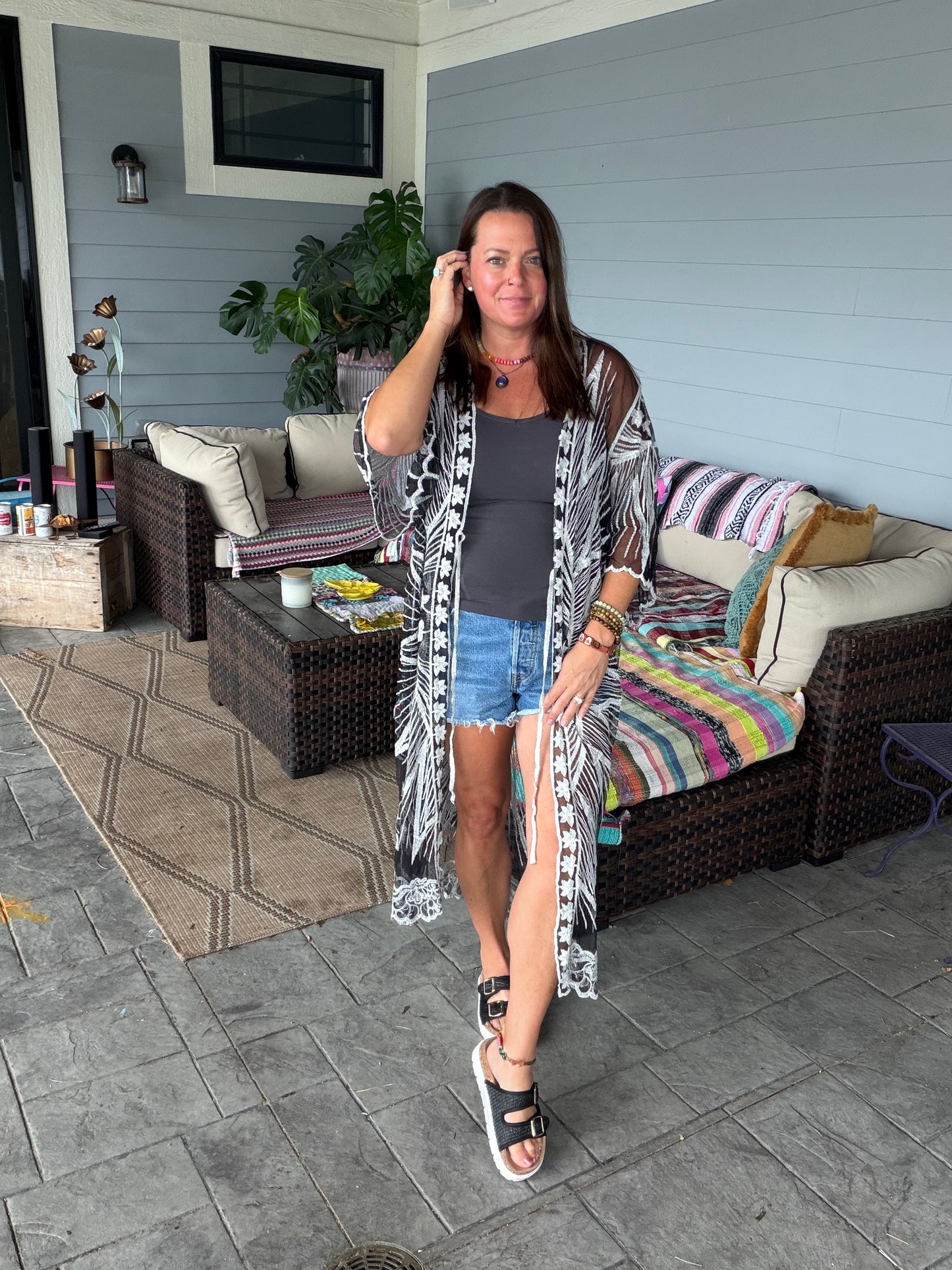 Floral sheer kimono