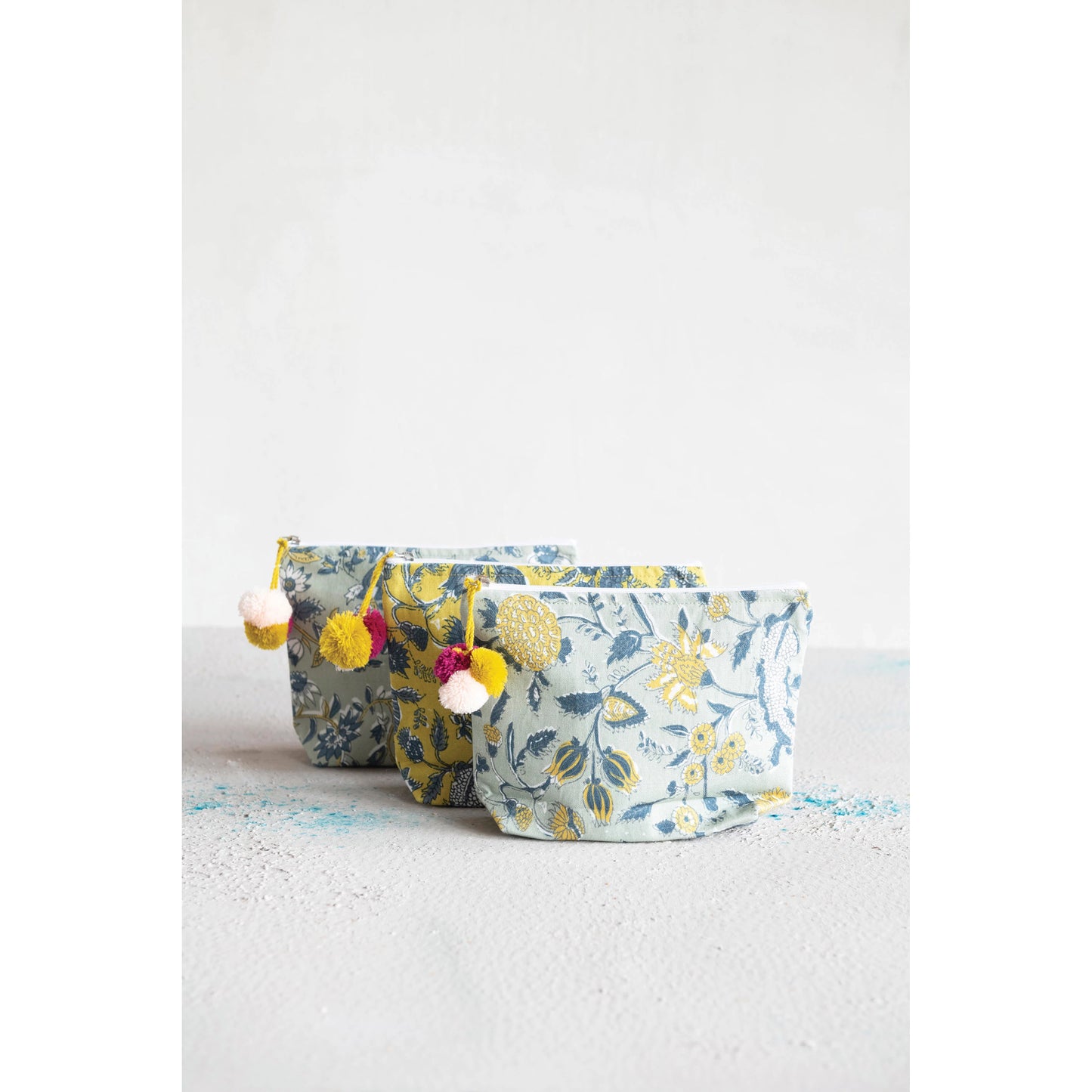 Cotton Zip Pouch with Floral Pattern