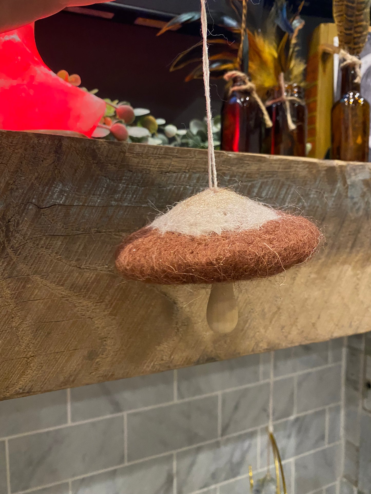 Wool & wood mushroom ornament