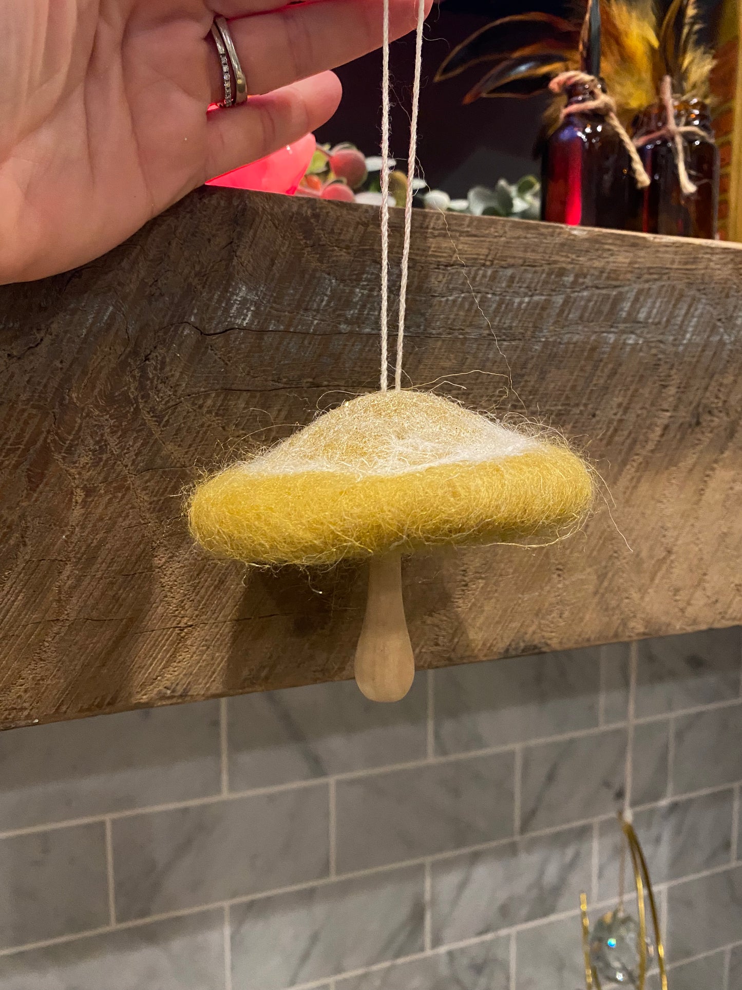Wool & wood mushroom ornament