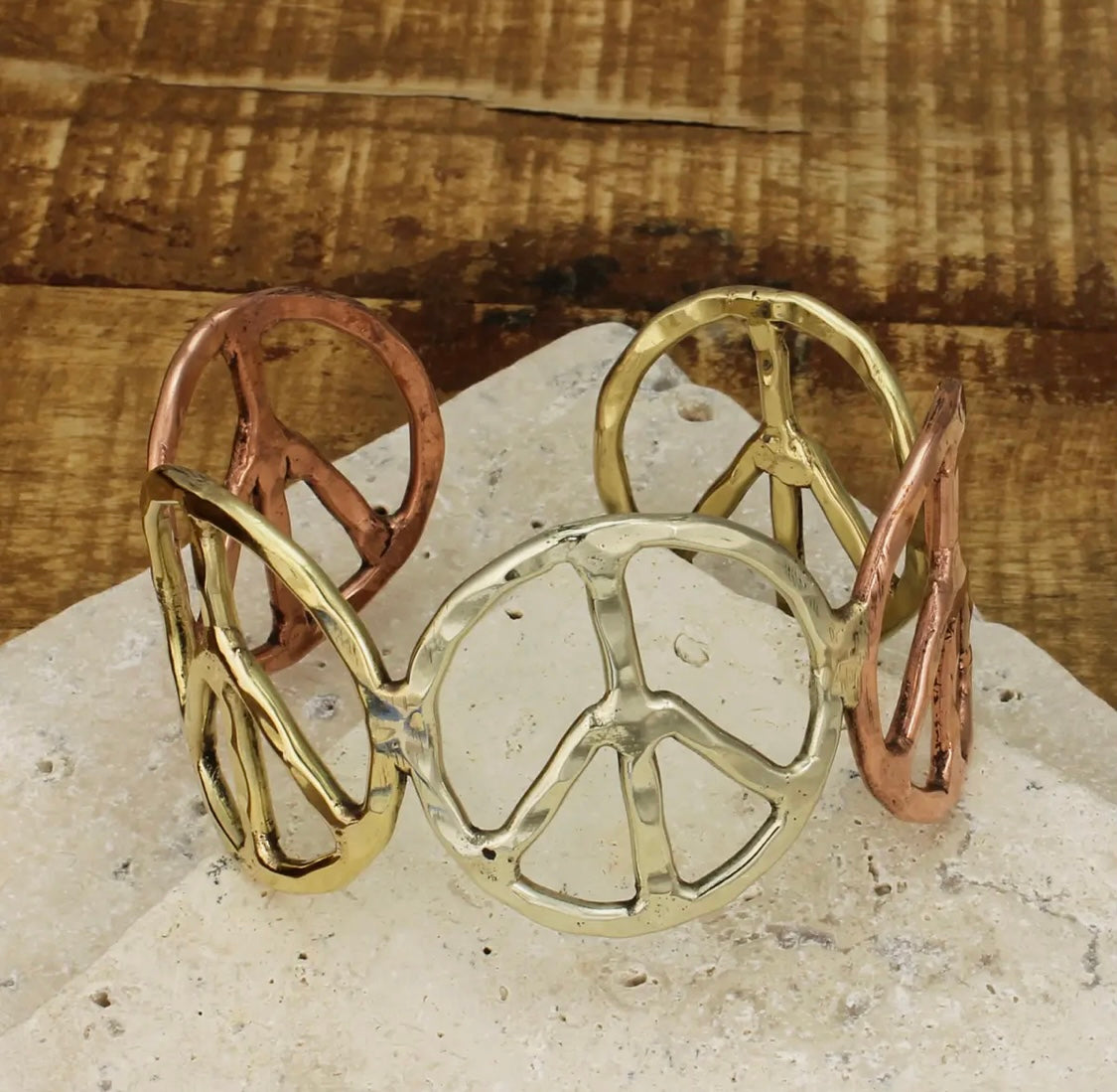 Woodstock Vibes Mixed Metal Peace Sign Bracelet