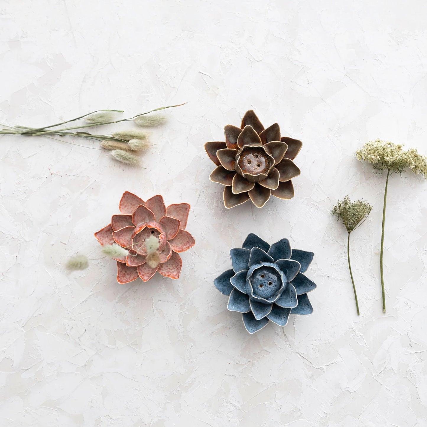 Handmade Stoneware Flower Incense Holder, Reactive Glaze, 3 Colors (Each One Will Vary)