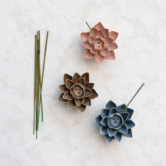 Handmade Stoneware Flower Incense Holder, Reactive Glaze, 3 Colors (Each One Will Vary)