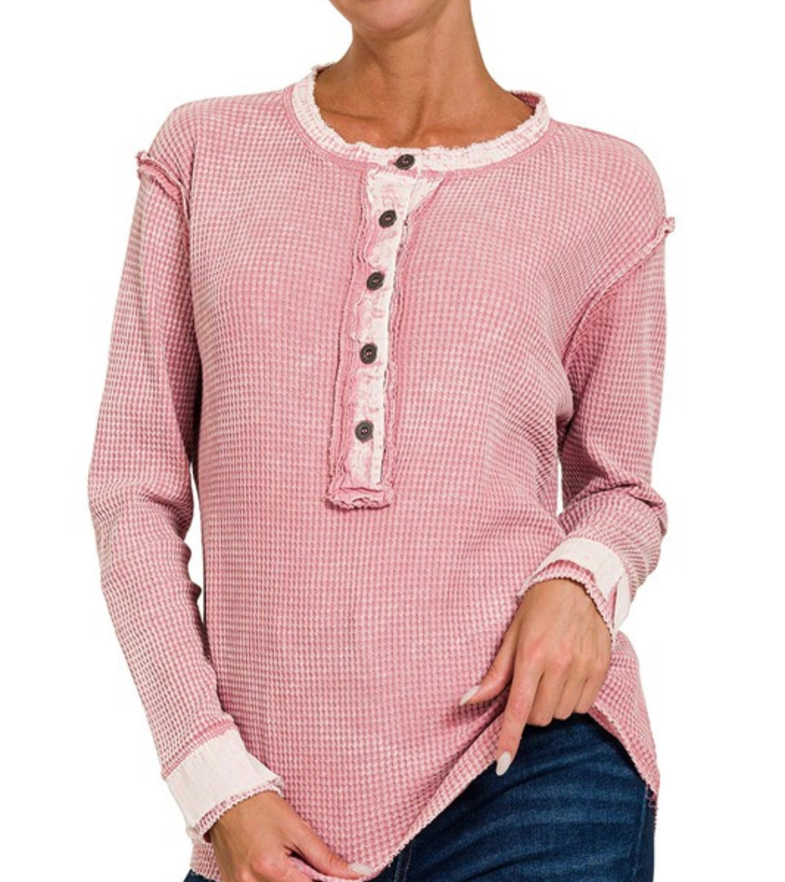 Waffle button up (rose)