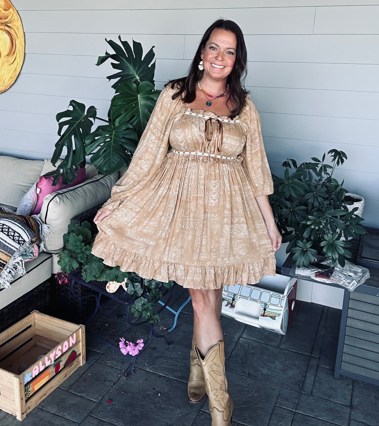 Camel pep dress