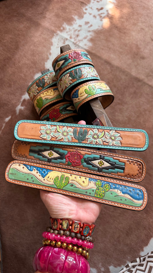 Tooled leather cuffs