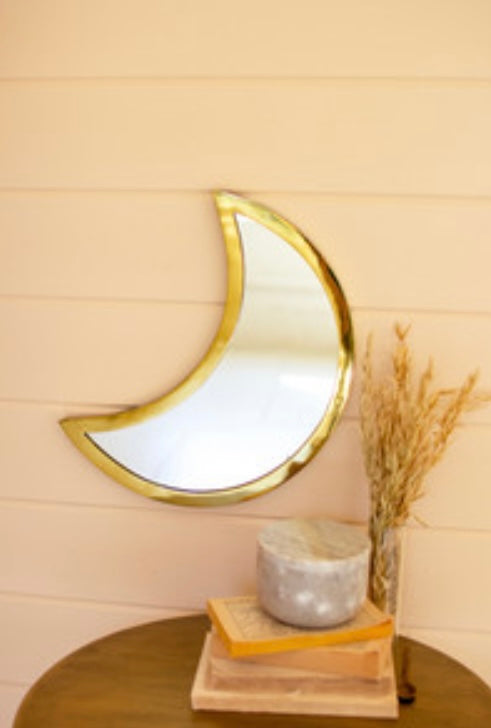 Brass finish moon mirror