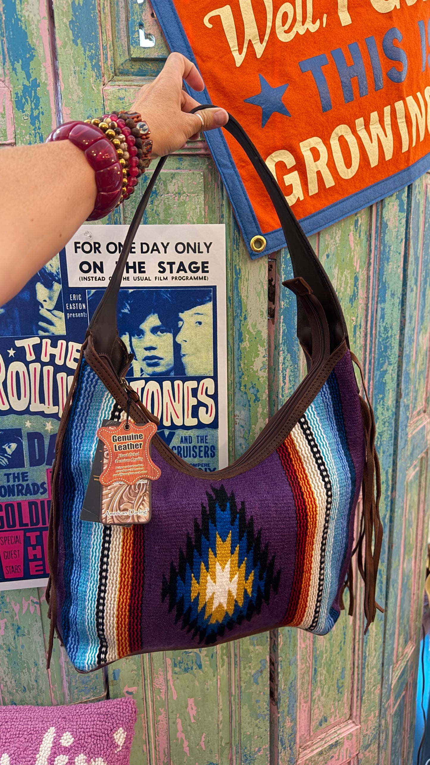 Hand woven leather bag (purple)