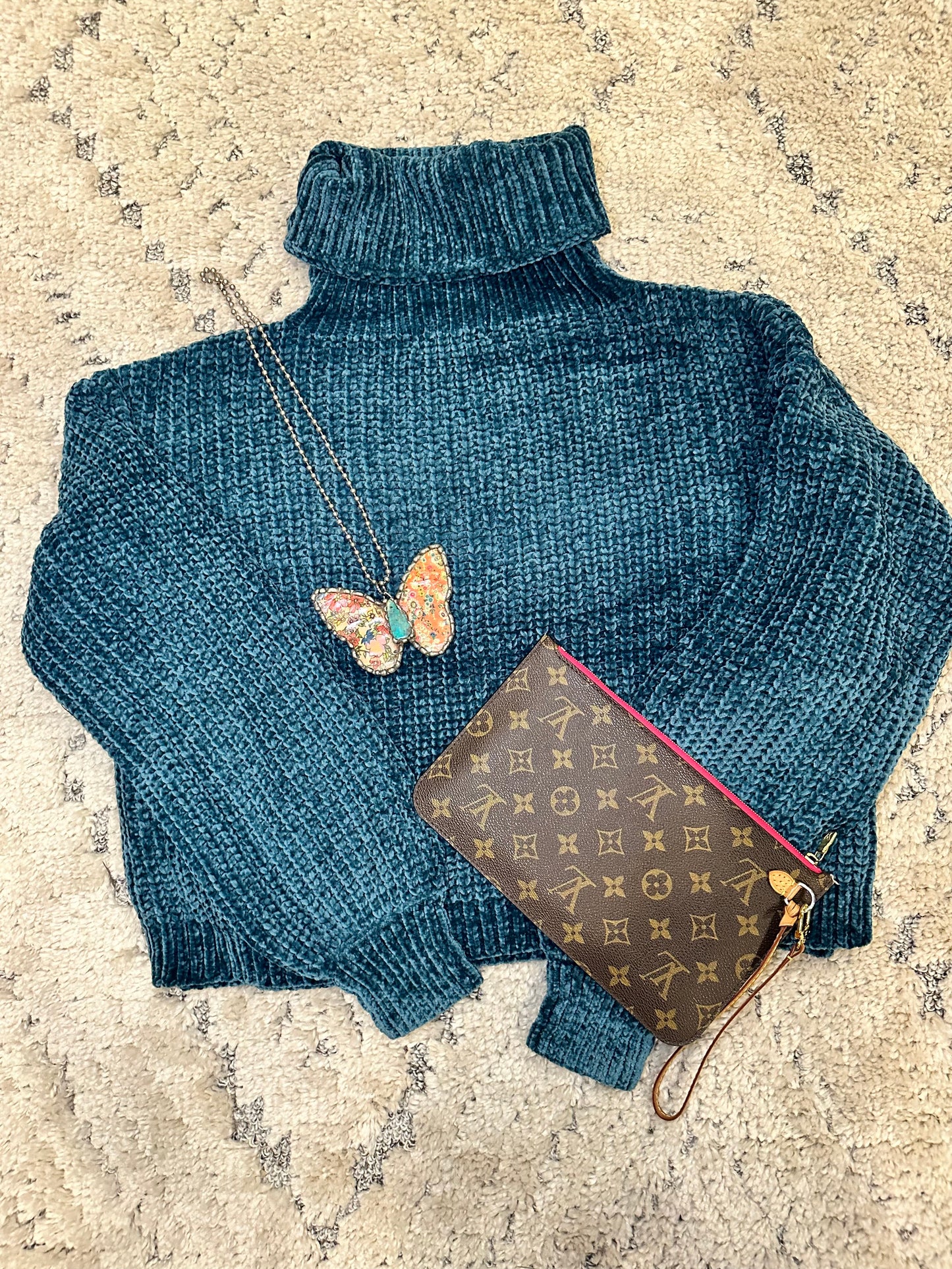 Teal chenille high neck