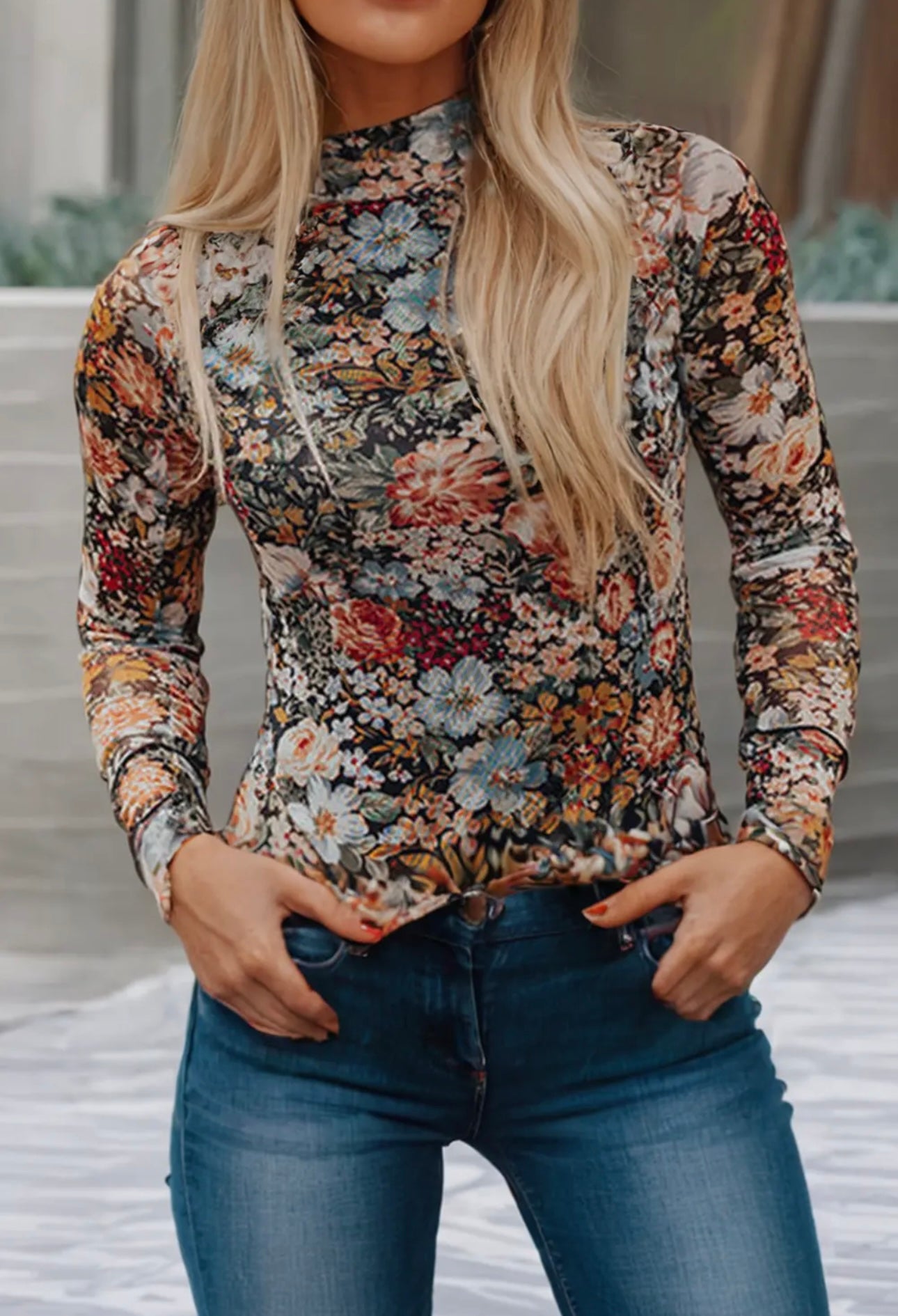 Floral mesh top