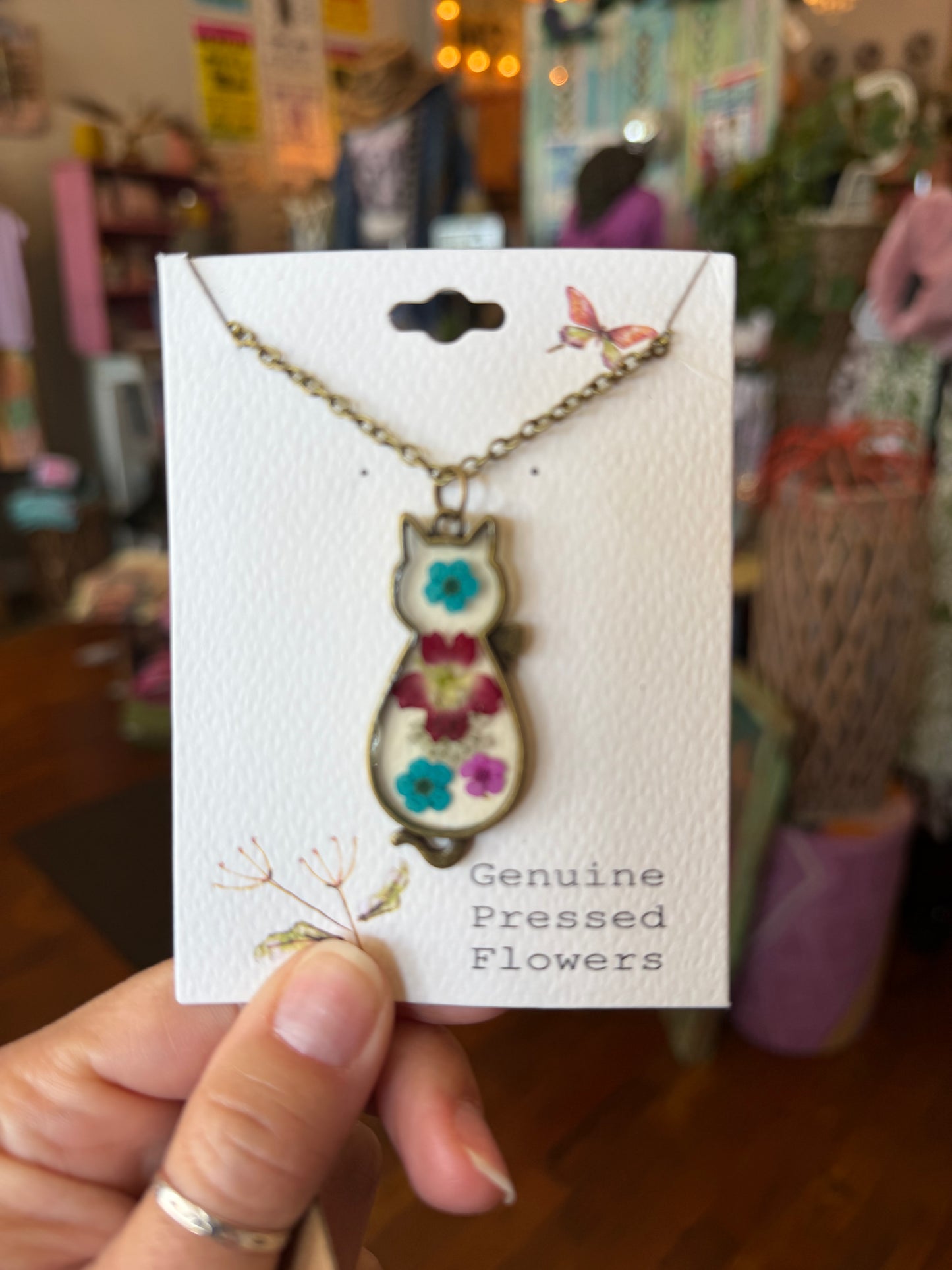 Pressed cat necklace
