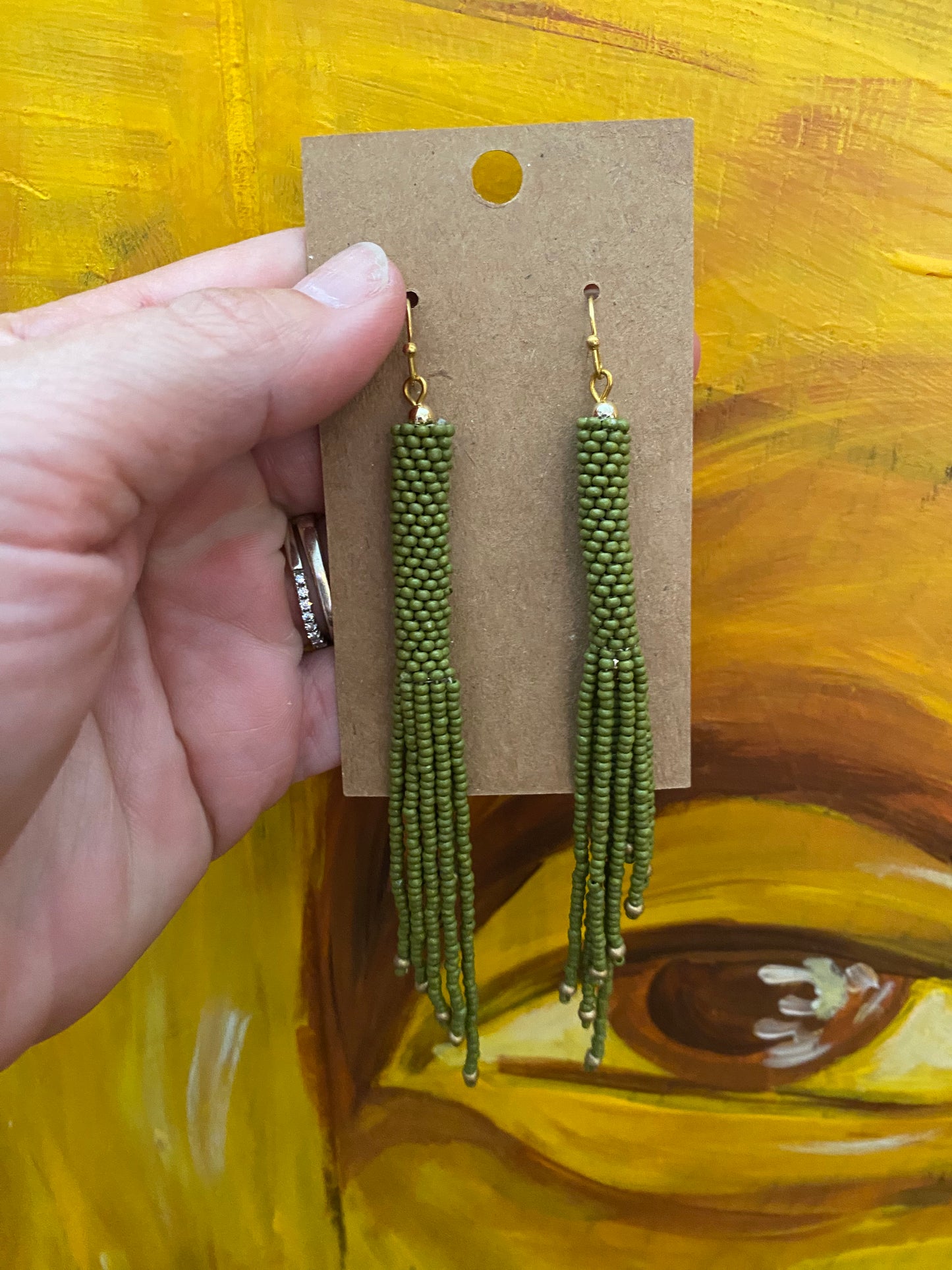 Olive beaded tassels