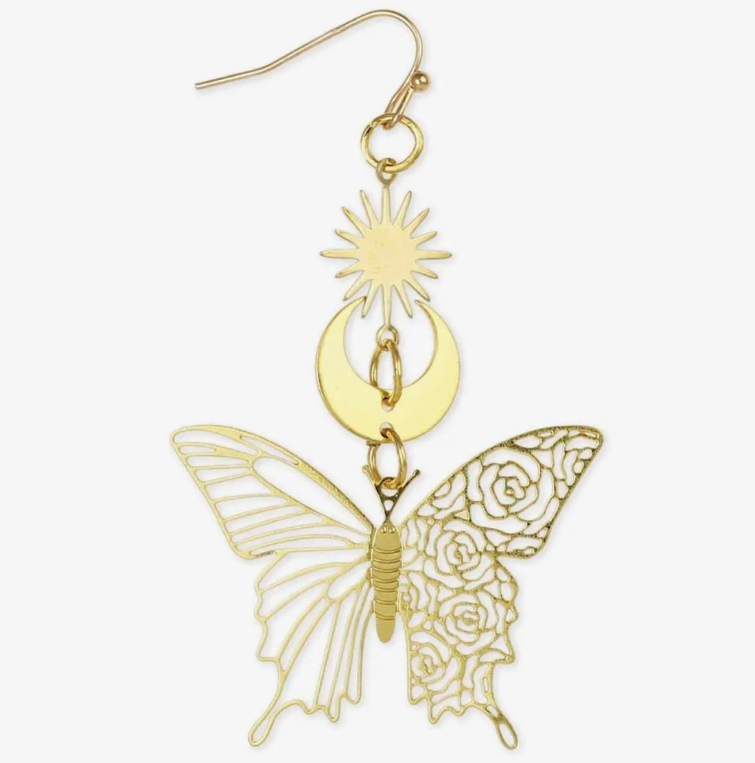 Celestial Butterfly Gold Moon Earrings