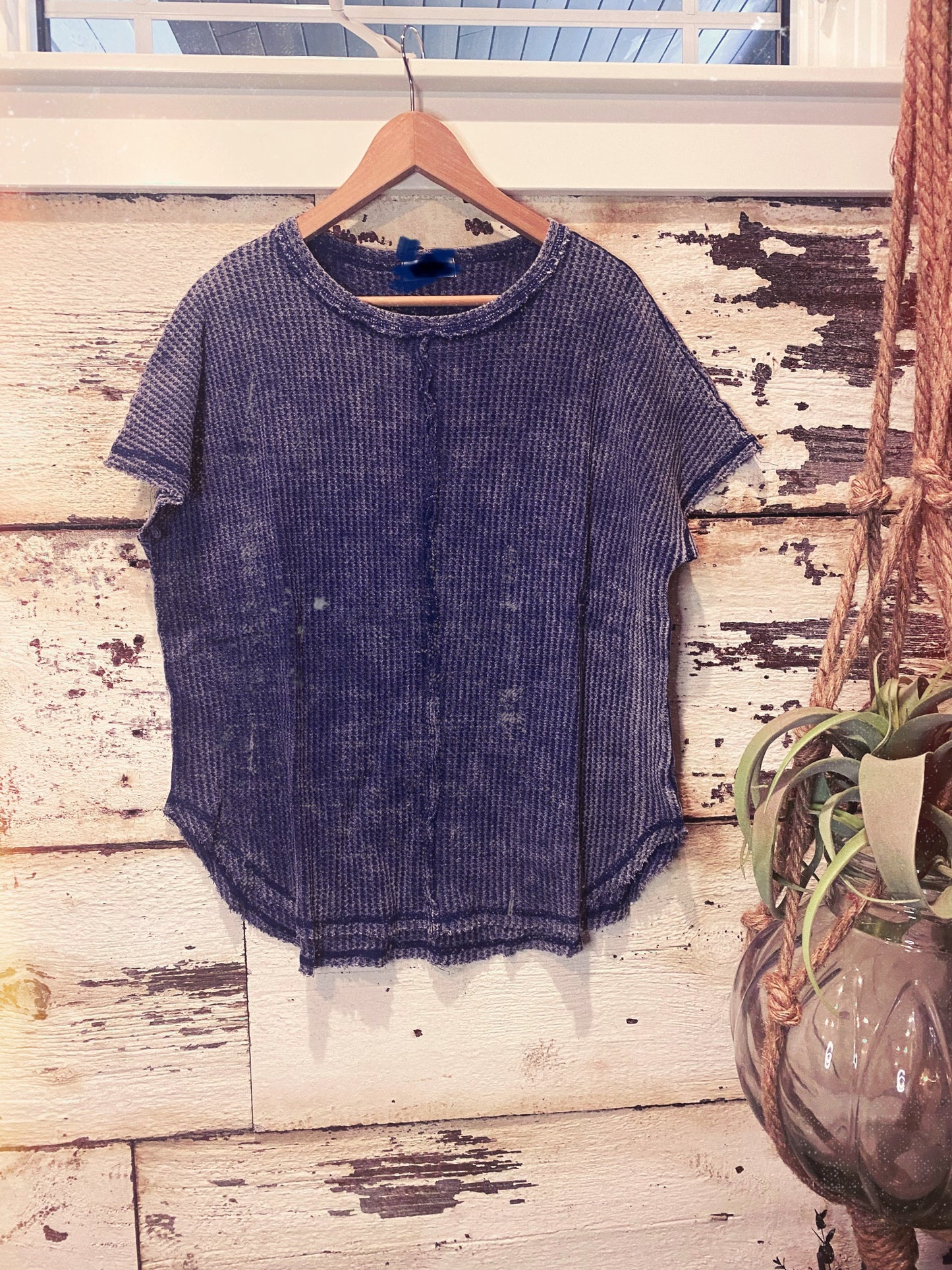 Waffle knit top (navy)