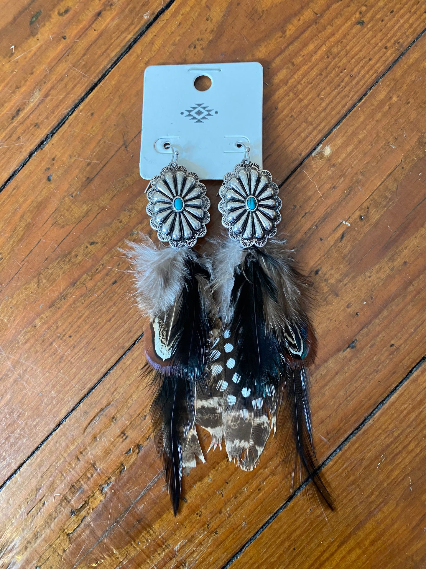 Feather concho earrings