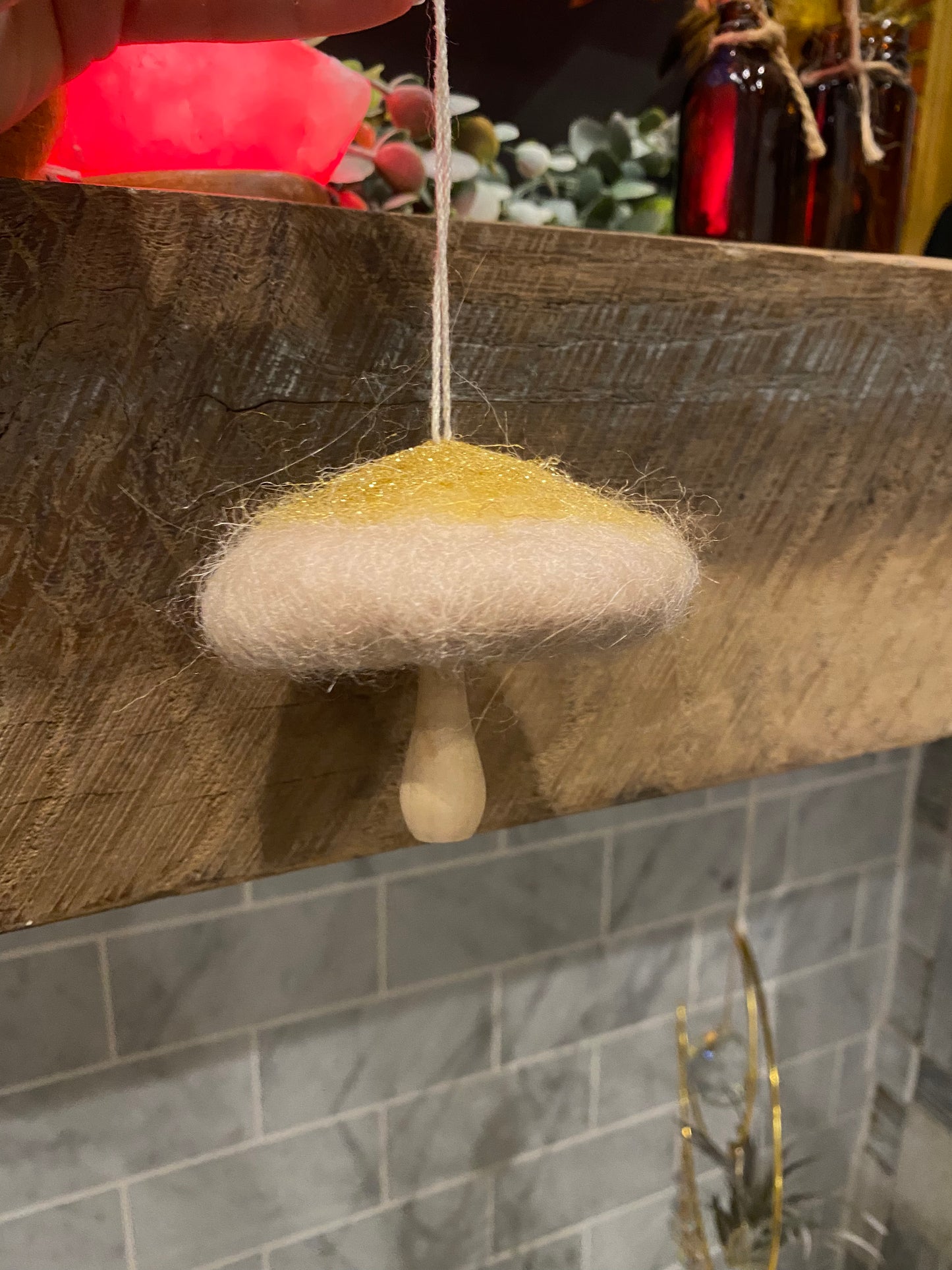 Wool & wood mushroom ornament