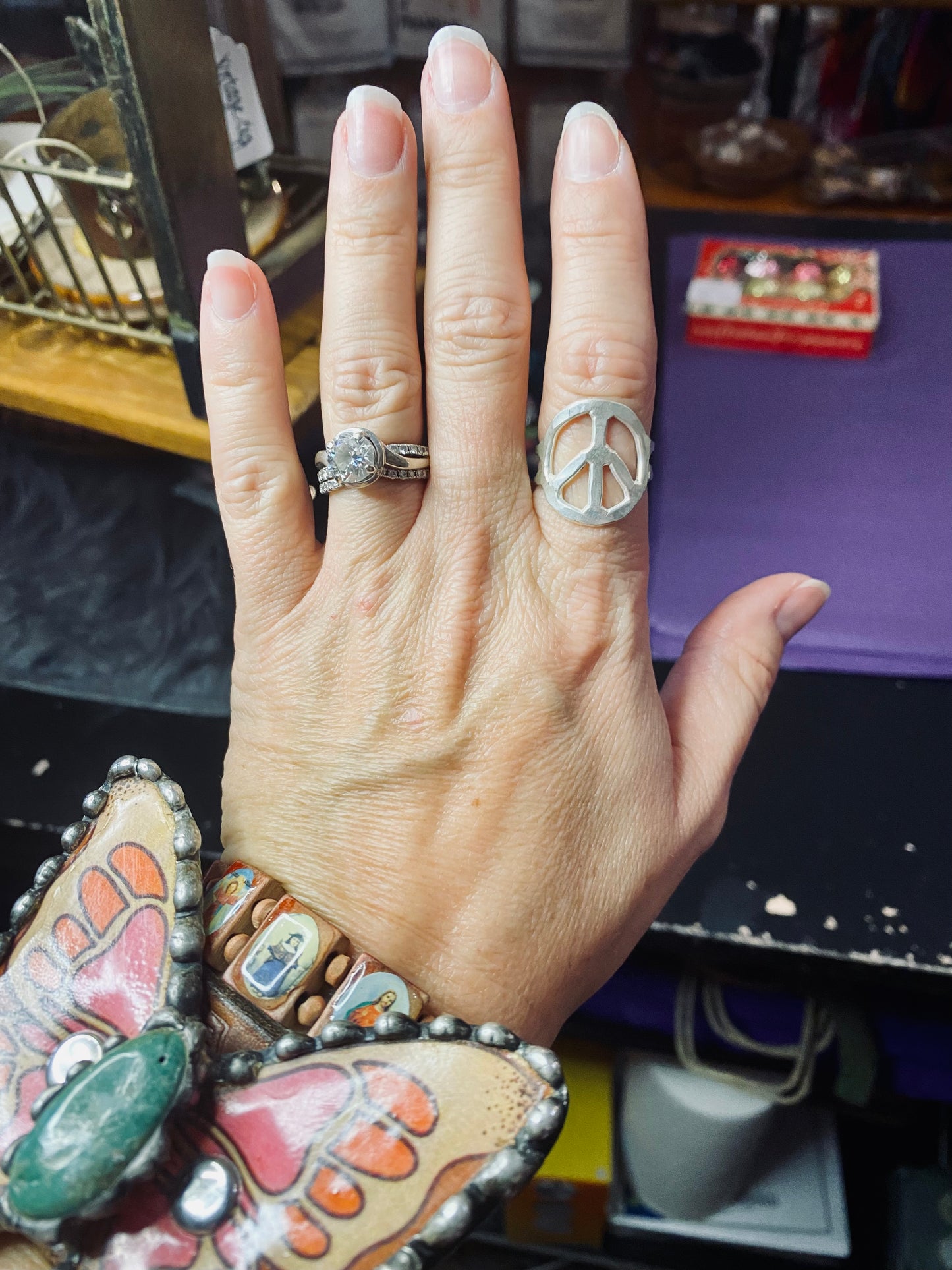 Woodstock Vibes Silver Peace Sign Ring