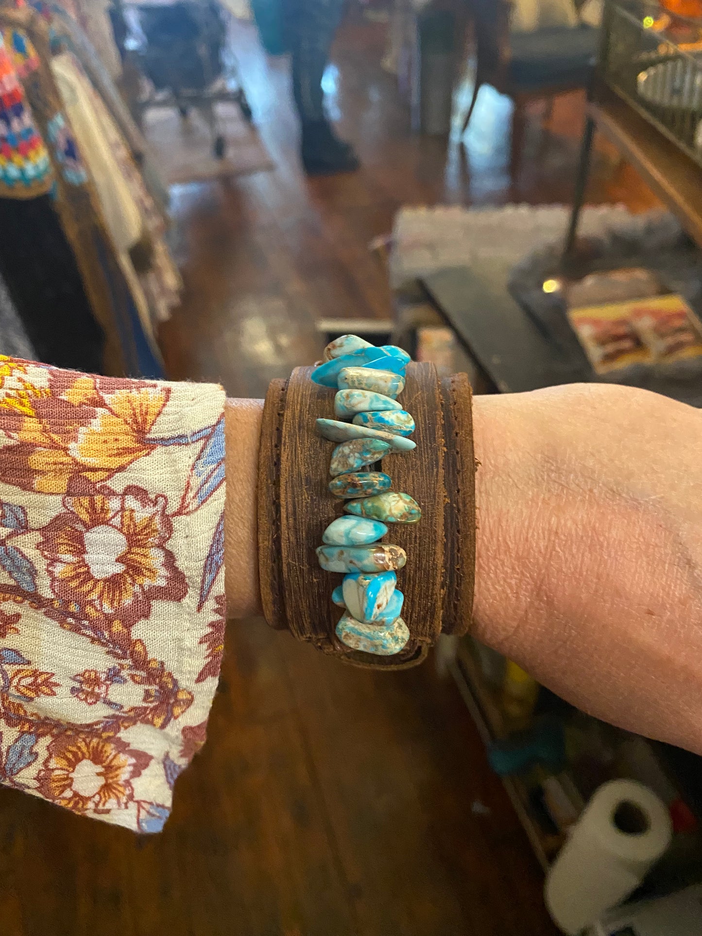 Dusty Leather Cuff with Turquoise Regalite Gemstone