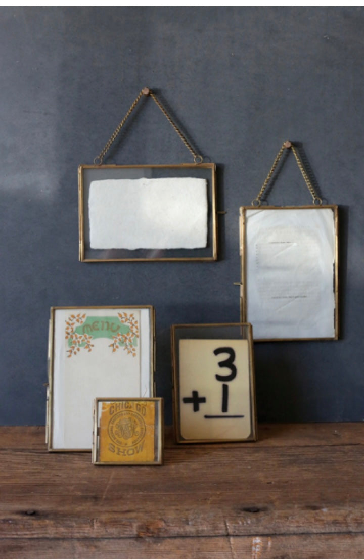 Brass and Glass Photo Frame with Chain, 2 Styles