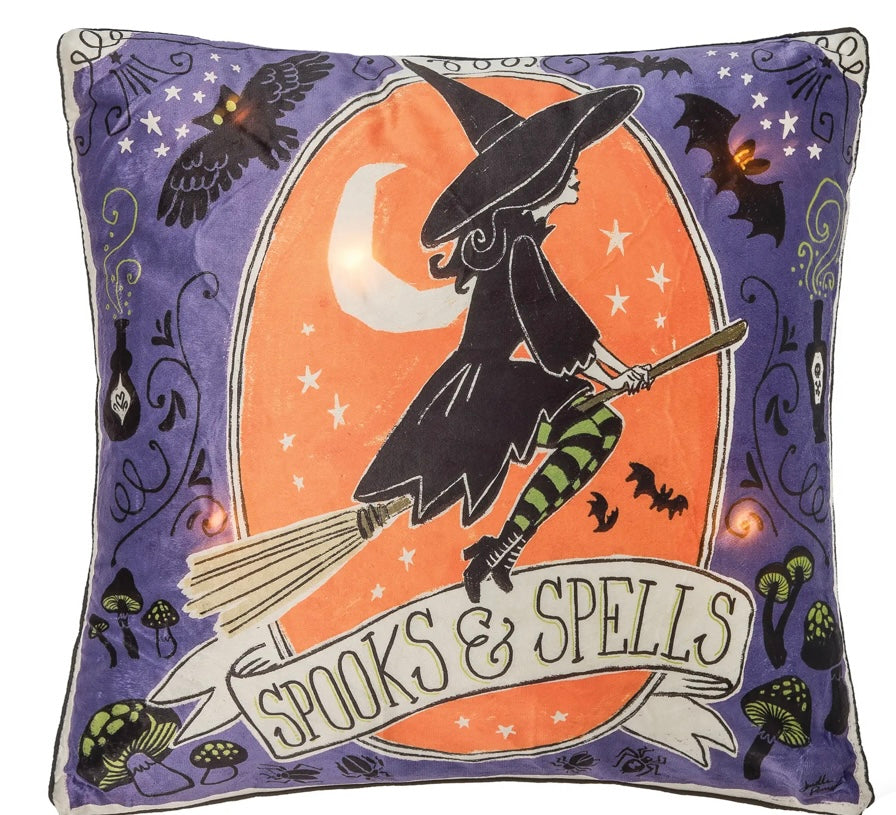 Halloween Spooks and Spells Witch LED Pillow