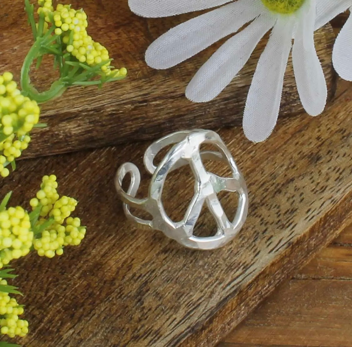 Woodstock Vibes Silver Peace Sign Ring