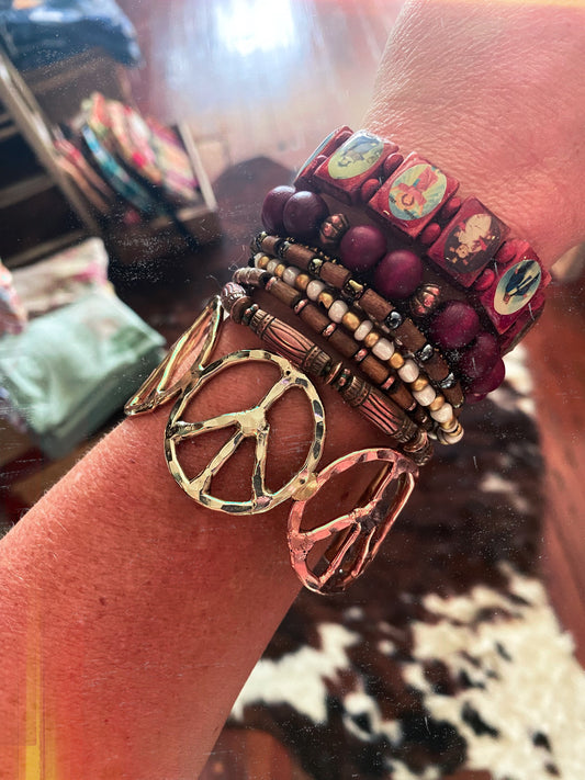 Woodstock Vibes Mixed Metal Peace Sign Bracelet